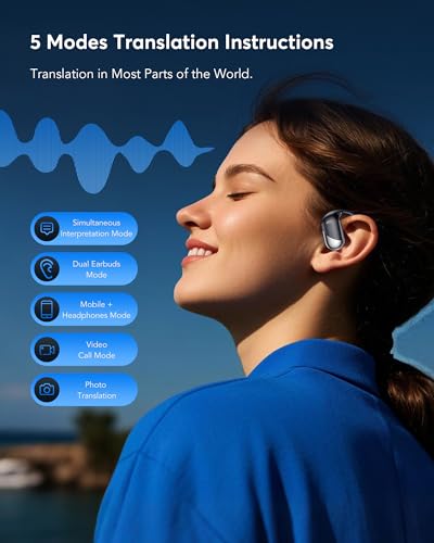 3 az 1-ben Bluetooth-fordító fejhallgató utazáshoz/zenehallgatáshoz/telefonáláshoz, angol–spanyol fordító fejhallgató