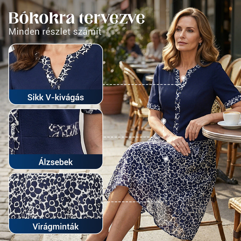 💥50% árcsökkentés🧥💼 Divatos, két részesnek tűnő egyberuha🌸✨ A-vonalú virágmintás ruha – a könnyed elegancia maga, minden testalkatra!