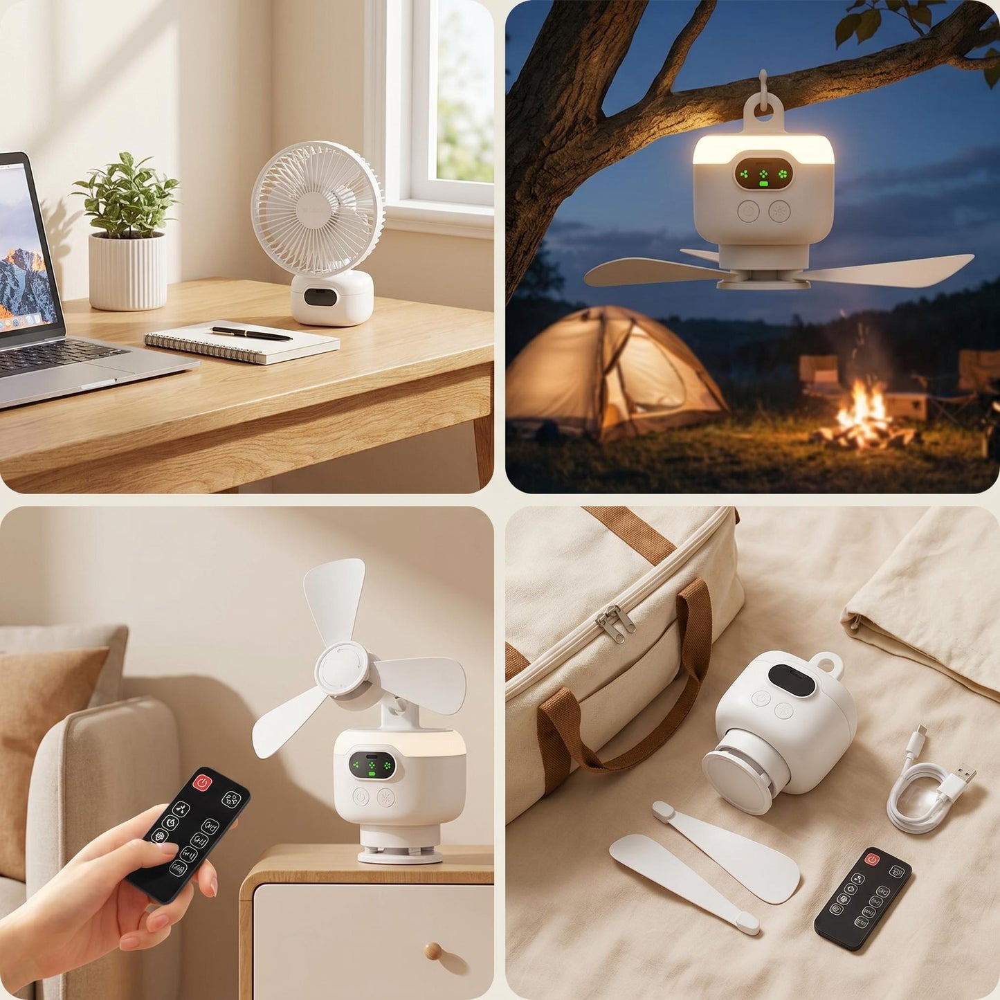 😃 Kényelem és fény egyben bárhol! Újratölthető mennyezeti ventilátor LED-es világítással