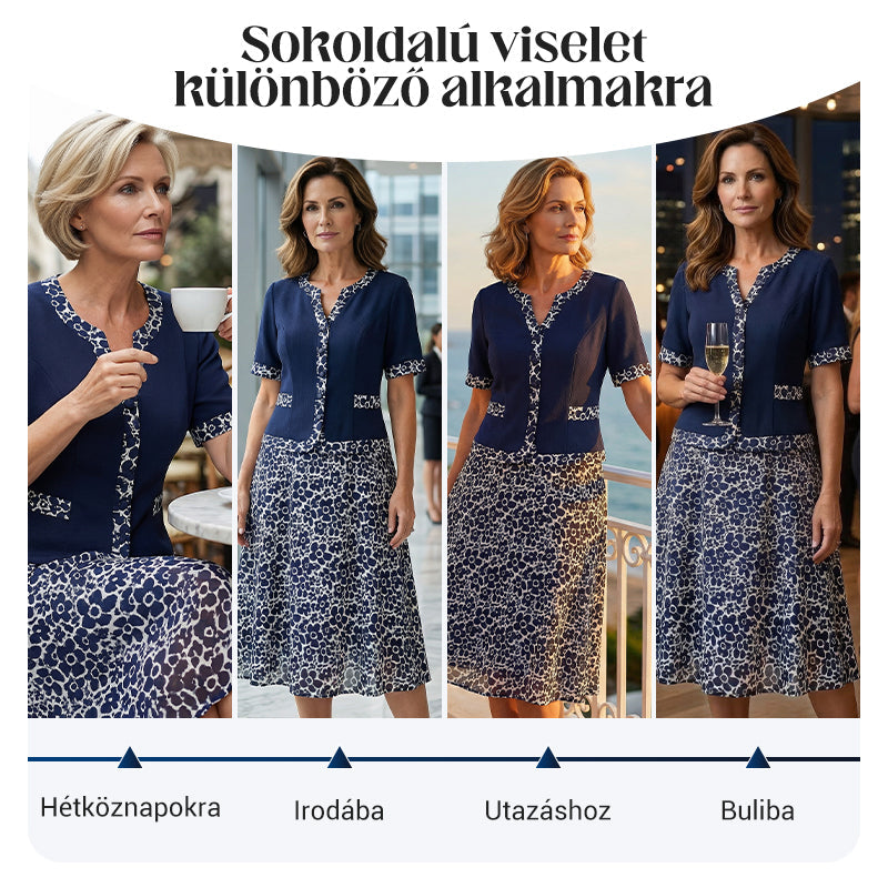 💥50% árcsökkentés🧥💼 Divatos, két részesnek tűnő egyberuha🌸✨ A-vonalú virágmintás ruha – a könnyed elegancia maga, minden testalkatra!