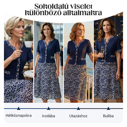 💥50% árcsökkentés🧥💼 Divatos, két részesnek tűnő egyberuha🌸✨ A-vonalú virágmintás ruha – a könnyed elegancia maga, minden testalkatra!
