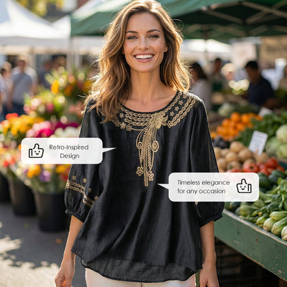 ✨Unod az egyszerű felsőket és keresel nőies ruhadarabot? 👚 Női, hímzett pamut-len keverékből készült blúz