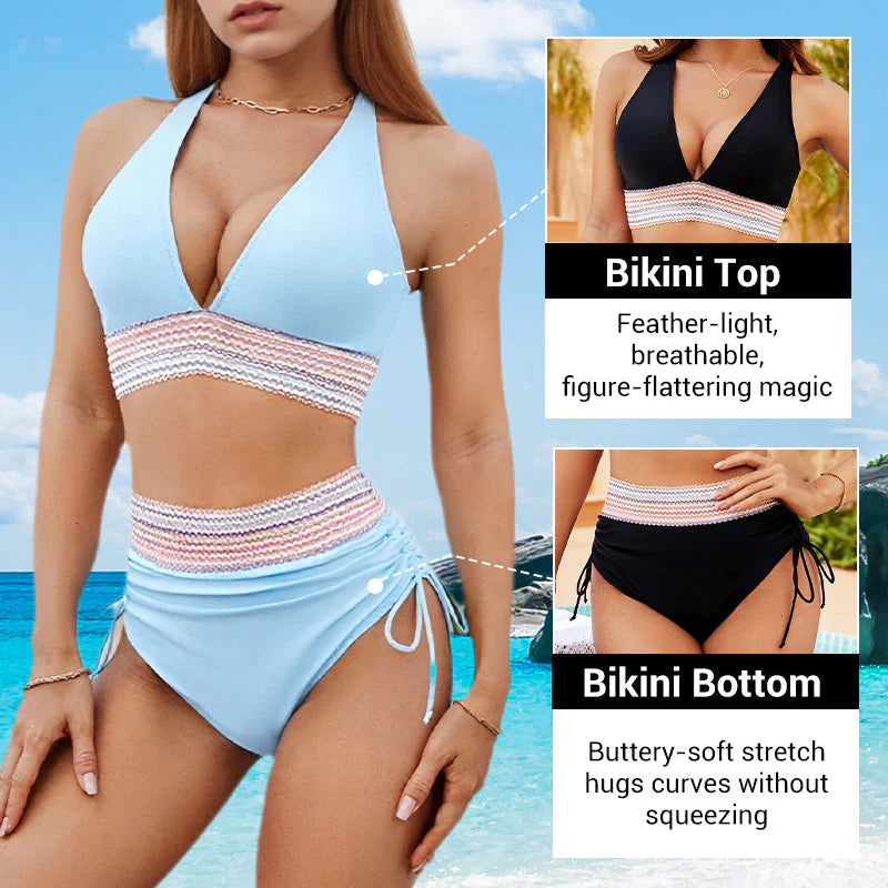🔥Most kapható💥 – 👙 Magas derekú, hasformáló, többszínű bikini szett