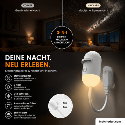 🔥Unod az unalmas éjszakai fényeket? ✨ 2-in-1 csillagos égbolt projektor és éjszakai lámpa