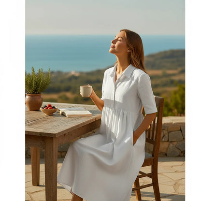 Magas derekú, laza stílusú midi ruha nőknek