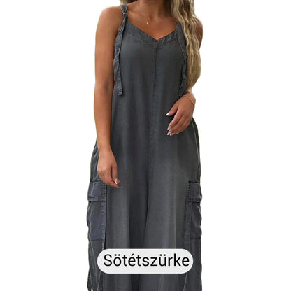 👖✨ Női laza, széles lábú overál zsebekkel – stílus és kényelem egyben