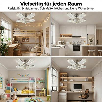 ✨ 5 lapátos LED-es ventilátorlámpa kristályhatással 💎💨