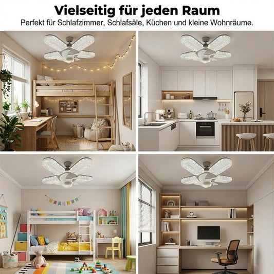✨ 5 lapátos LED-es ventilátorlámpa kristályhatással 💎💨