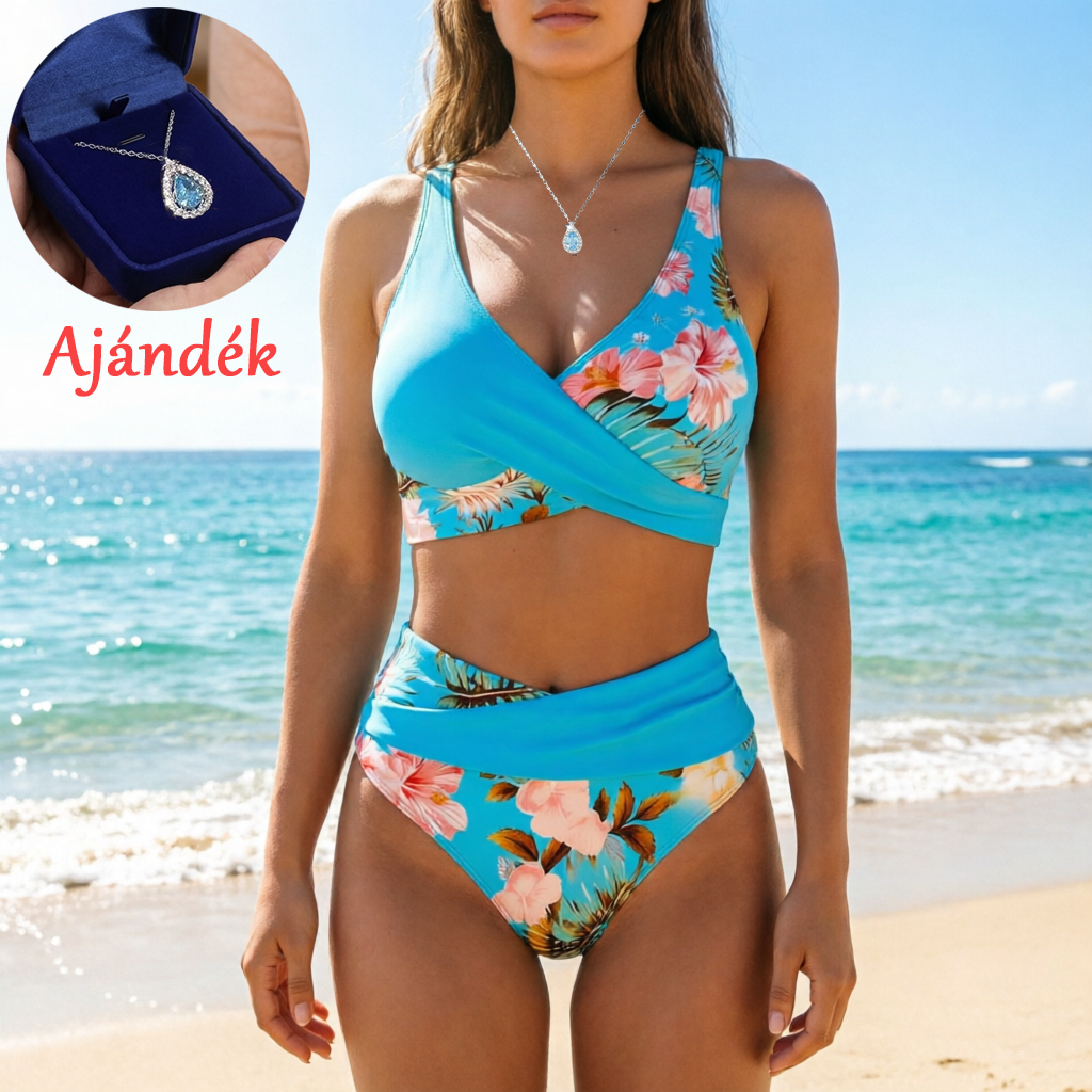 🌸🌿 Női virágmintás, magas derekú bikini szett (EU S-XL) 🌊👙