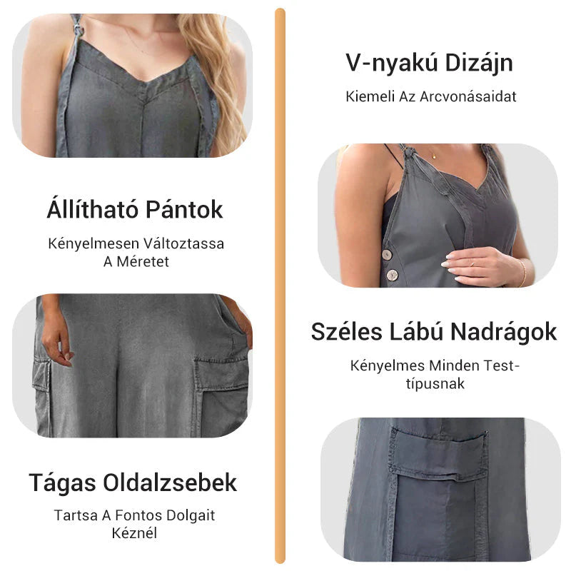 👖✨ Női laza, széles lábú overál zsebekkel – stílus és kényelem egyben