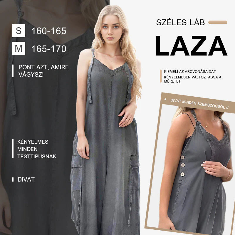 👖✨ Női laza, széles lábú overál zsebekkel – stílus és kényelem egyben