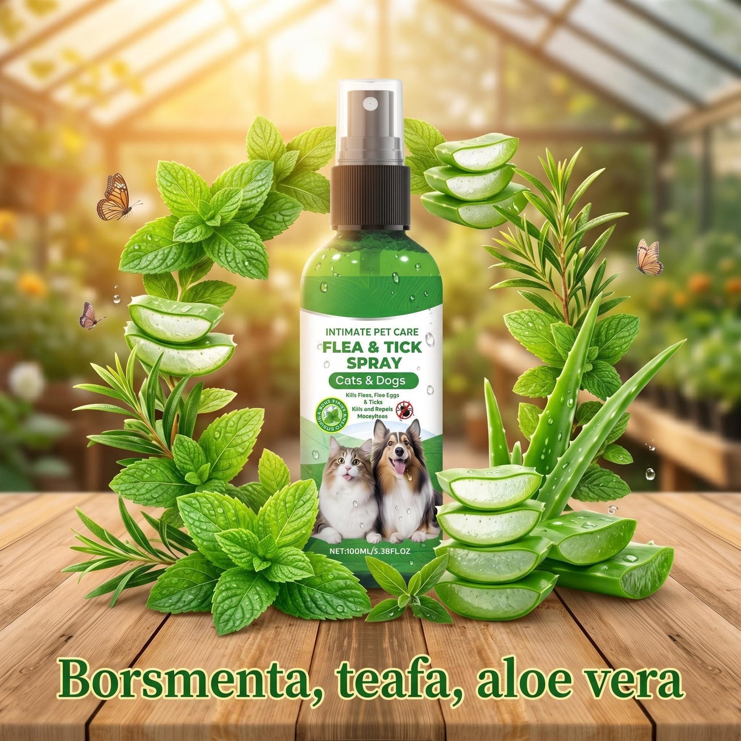 Természetes bolha- és kullancsriasztó spray kutyáknak és macskáknak
