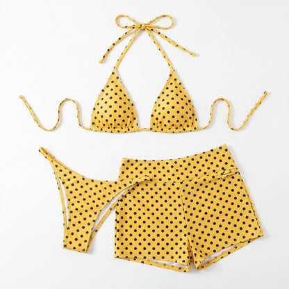 Pöttyös, oldalt megkötős háromszög alakú bikini alsó – 3 részes szett