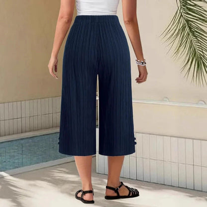 👖✨ Ribb-kötésű capri nadrág – széles szár, zsebek és állítható húzózsinór