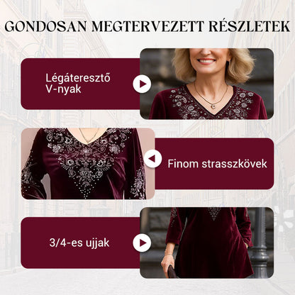 💎Női bársony strasszos felső és nadrág szett