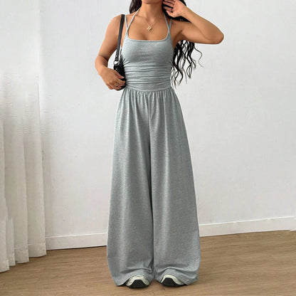 ☀️Női jumpsuit – vállpántos, hangsúlyos derékvonalú és széles nadrágszárú