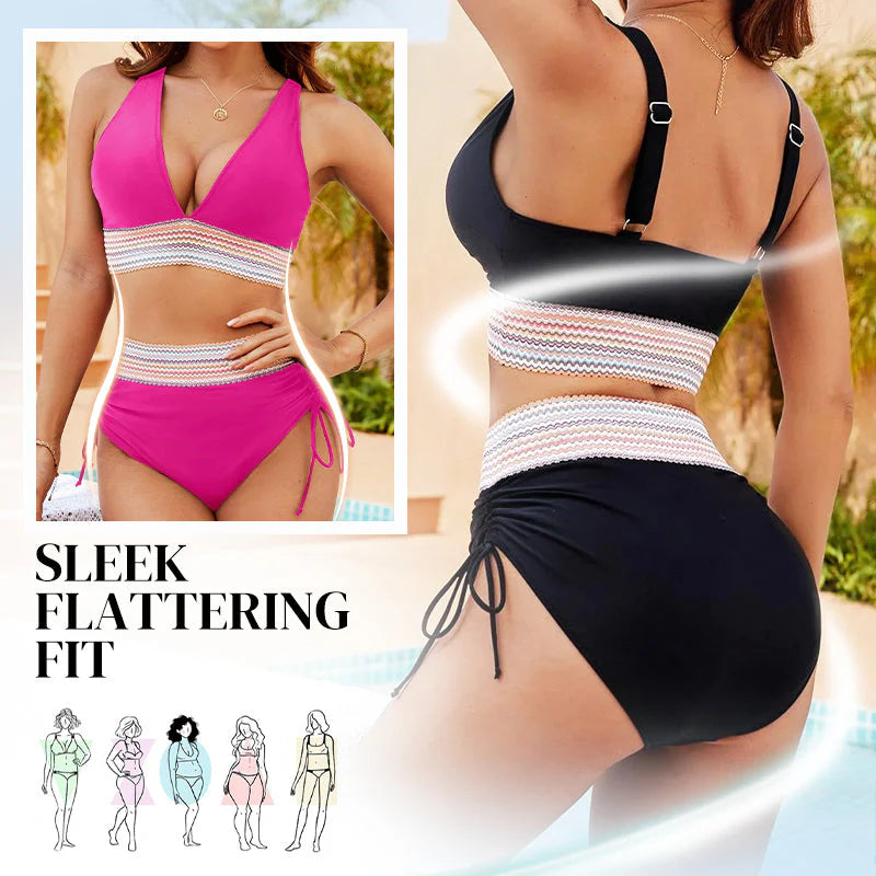 🔥Most kapható💥 – 👙 Magas derekú, hasformáló, többszínű bikini szett