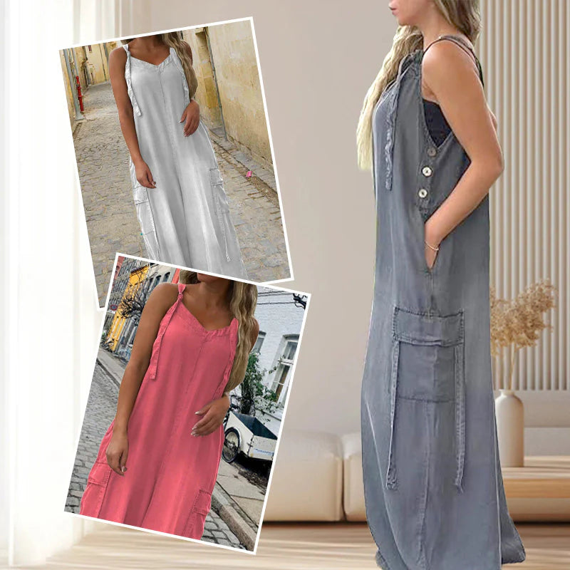 👖✨ Női laza, széles lábú overál zsebekkel – stílus és kényelem egyben