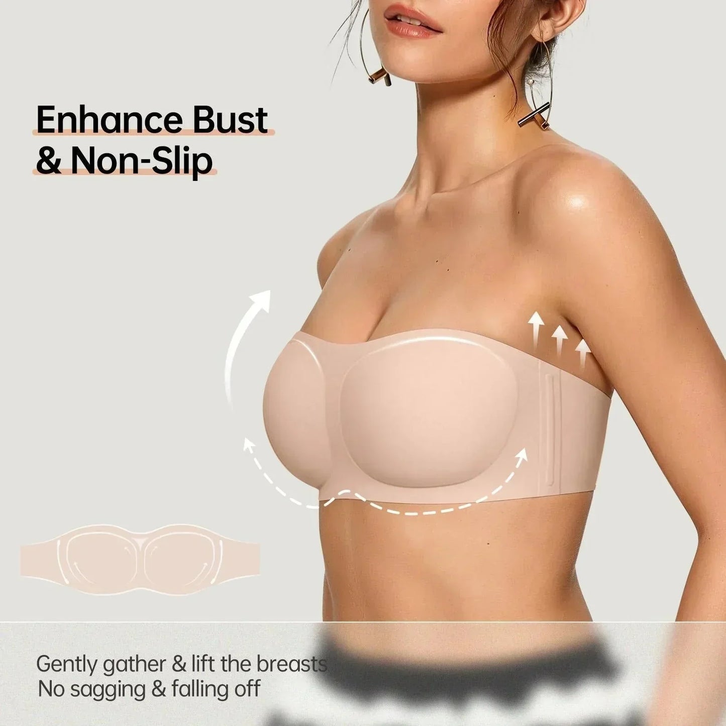 💞Női vállpánt nélküli melltartók, push-up bandeau melltartók, csúszásmentes, merevítő nélküli, párnázott melltartók, varratmentes, kényelmes csőmelltartók