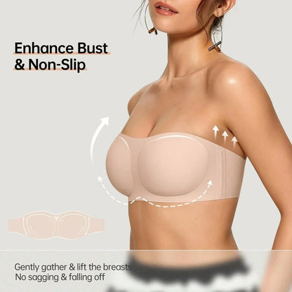 💞Női vállpánt nélküli melltartók, push-up bandeau melltartók, csúszásmentes, merevítő nélküli, párnázott melltartók, varratmentes, kényelmes csőmelltartók