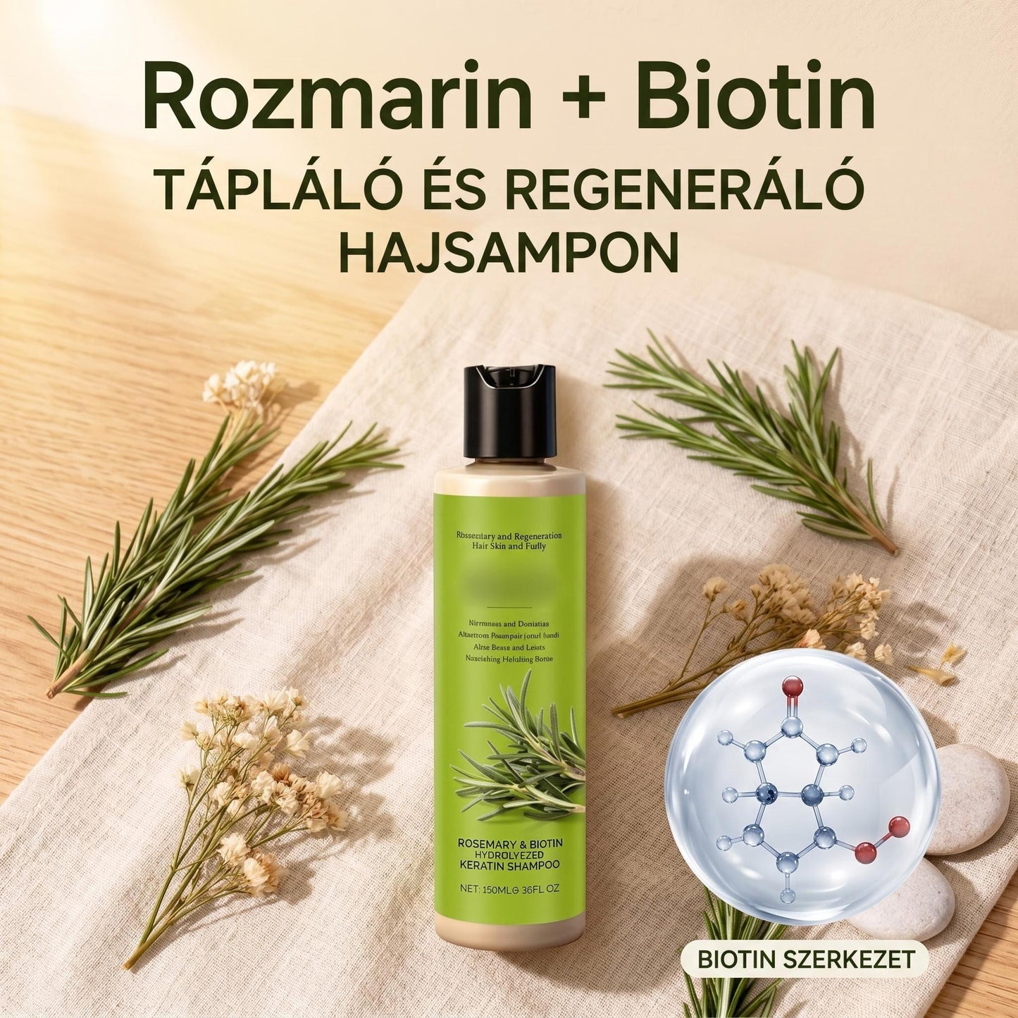 🔥1+1 ingyenes✨ Keratinnal gazdag sampon🌿 Rozmaring & biotin sampon – Mély táplálás sérült hajhoz és száraz fejbőrre!