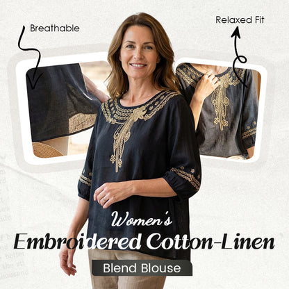 ✨Unod az egyszerű felsőket és keresel nőies ruhadarabot? 👚 Női, hímzett pamut-len keverékből készült blúz