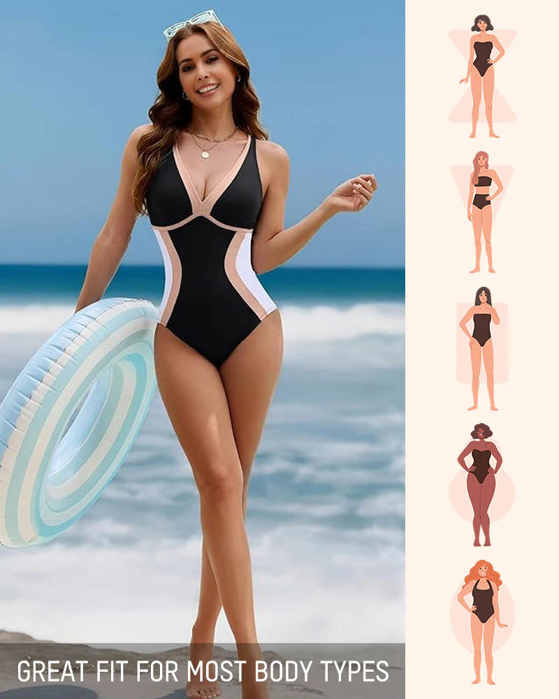 🏖️👙 Női egyrészes fürdőruha színes blokkokkal