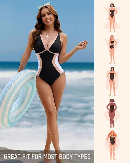 🏖️👙 Női egyrészes fürdőruha színes blokkokkal