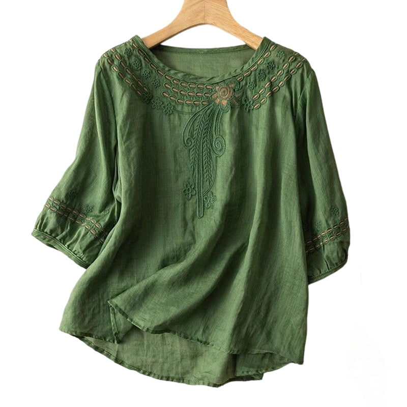 ✨Unod az egyszerű felsőket és keresel nőies ruhadarabot? 👚 Női, hímzett pamut-len keverékből készült blúz