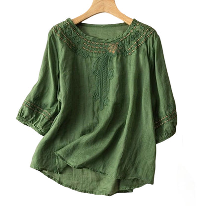 ✨Unod az egyszerű felsőket és keresel nőies ruhadarabot? 👚 Női, hímzett pamut-len keverékből készült blúz