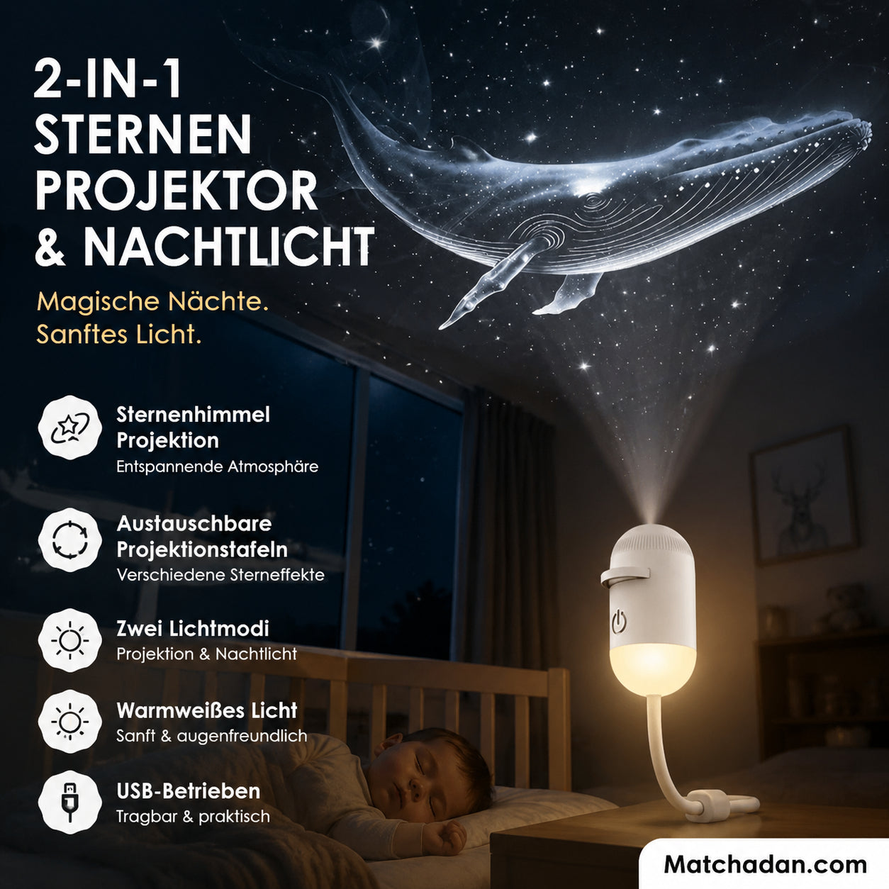 🔥Unod az unalmas éjszakai fényeket? ✨ 2-in-1 csillagos égbolt projektor és éjszakai lámpa