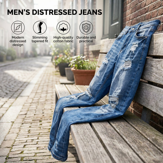 🔥🎁Új 50%-os KEDVEZMÉNY🔥Divatos férfi skinny farmer kopott hatással