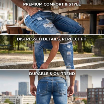 🔥🎁Új 50%-os KEDVEZMÉNY🔥Divatos férfi skinny farmer kopott hatással