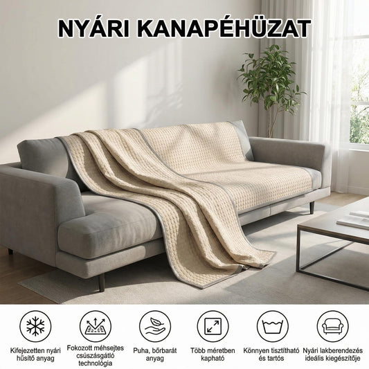 Új nyári hűsítő kanapéhuzat – továbbfejlesztett méhsejtes csúszásgátló, 3D szerkezetű, lélegző és sima, mosható anyaggal, meztelen alváshoz is tökéletes!