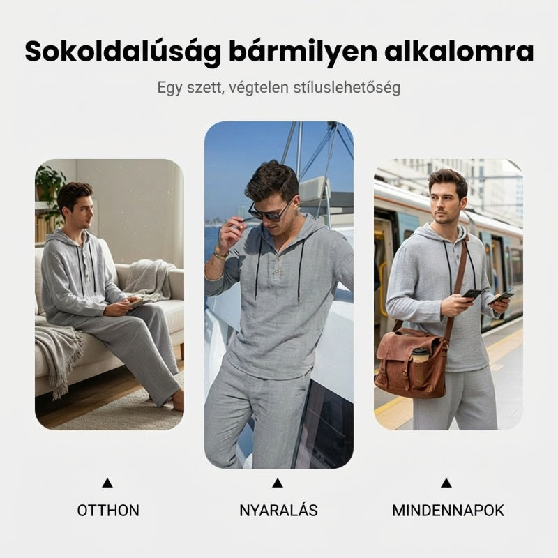 👕Férfi kapucnis pulóver + nadrág szett – kényelem, stílus és sokoldalúság