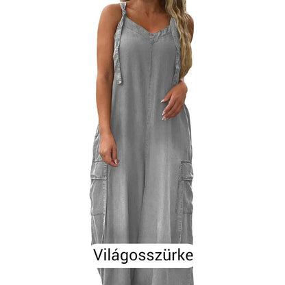 👖✨ Női laza, széles lábú overál zsebekkel – stílus és kényelem egyben