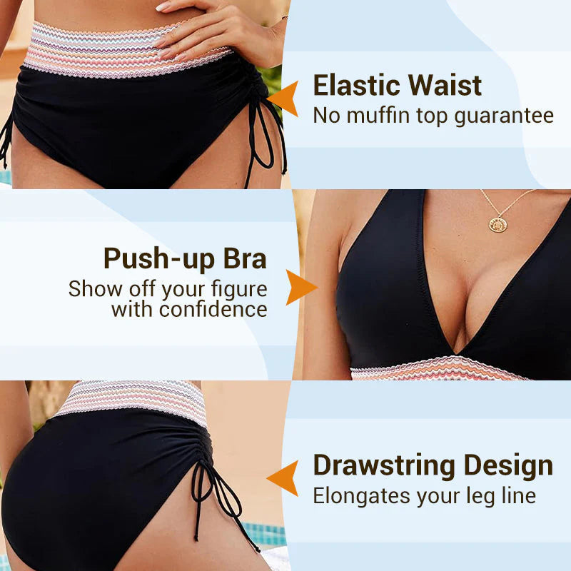 🔥Most kapható💥 – 👙 Magas derekú, hasformáló, többszínű bikini szett