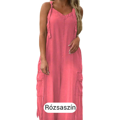 👖✨ Női laza, széles lábú overál zsebekkel – stílus és kényelem egyben