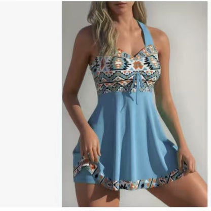Női szexi kétrészes bikini, új, európai és amerikai stílusú, visszafogott, szoknyás kialakítású strandruha nőknek.
