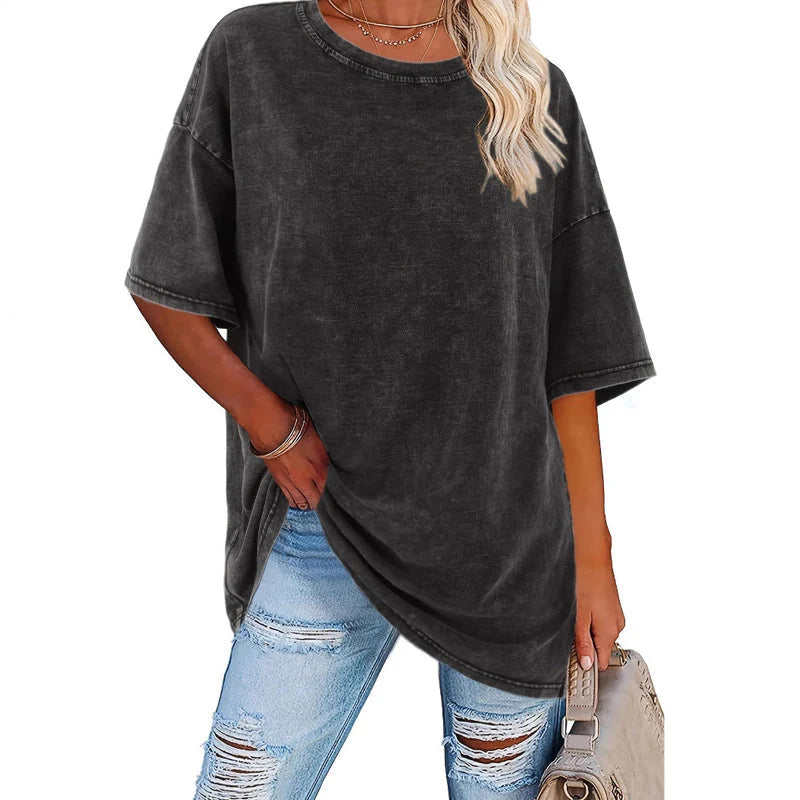 Női, mosott, vintage stílusú, oversize póló