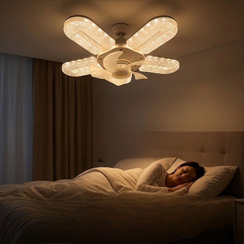 ✨ 5 lapátos LED-es ventilátorlámpa kristályhatással 💎💨