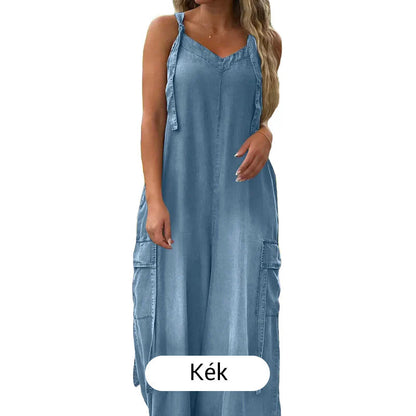 👖✨ Női laza, széles lábú overál zsebekkel – stílus és kényelem egyben