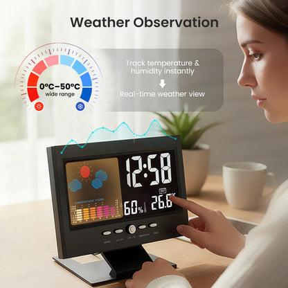 🔥Digitális LED hőmérséklet- és páratartalom-kijelző, időjárás-előrejelzéssel ellátott LED asztali ébresztőóra