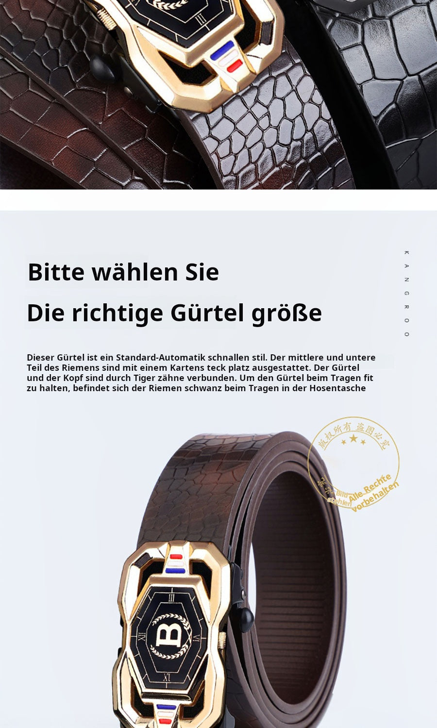 🐊Férfi bőröv, elegáns krokodilbőr mintával, automatikus csatral, marhabőrből készült.