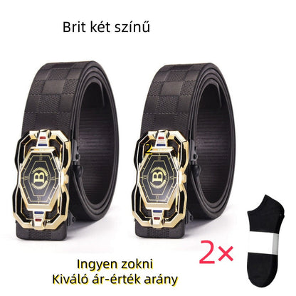 🐊Férfi bőröv, elegáns krokodilbőr mintával, automatikus csatral, marhabőrből készült.